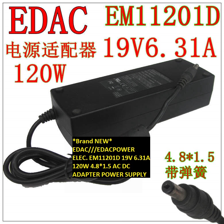 *Brand NEW*AC100-240V AC DC ADAPTER 19V 6.31A 120W EDAC///EDACPOWER ELEC. EM11201D POWER SUPPLY 4.8*1.5 - Click Image to Close